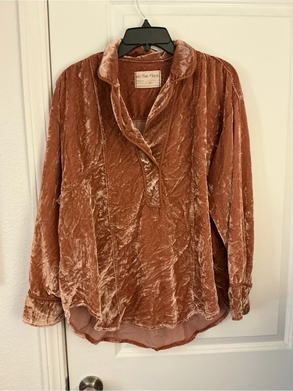 Free People We The Free Luxy Velvet Blouse Top Terracotta Rust Cedar Wood XS